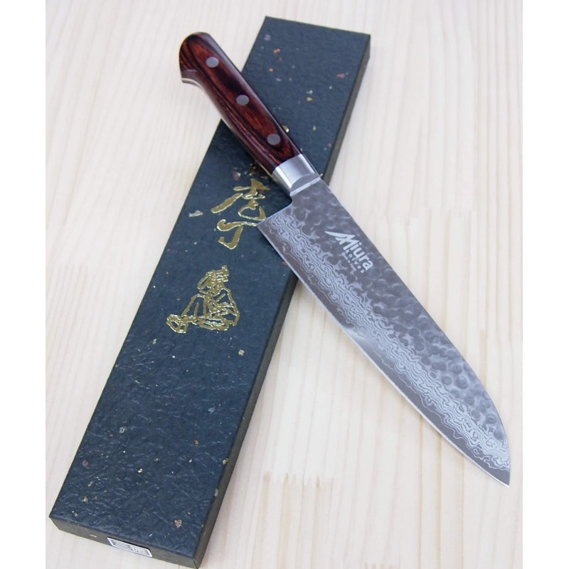 Yoshihiro VG-10 16 Layer Hammered Damascus Stainless Steel Santoku