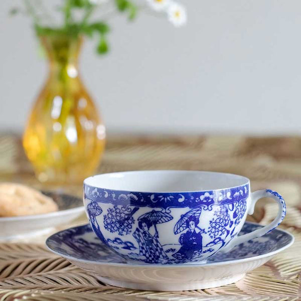 Tajimi Ware Maiko Blue & White Cup & Saucer.