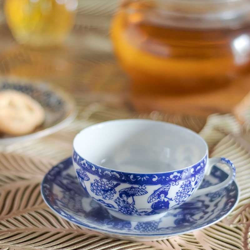 Tajimi Ware Maiko Blue & White Cup & Saucer.